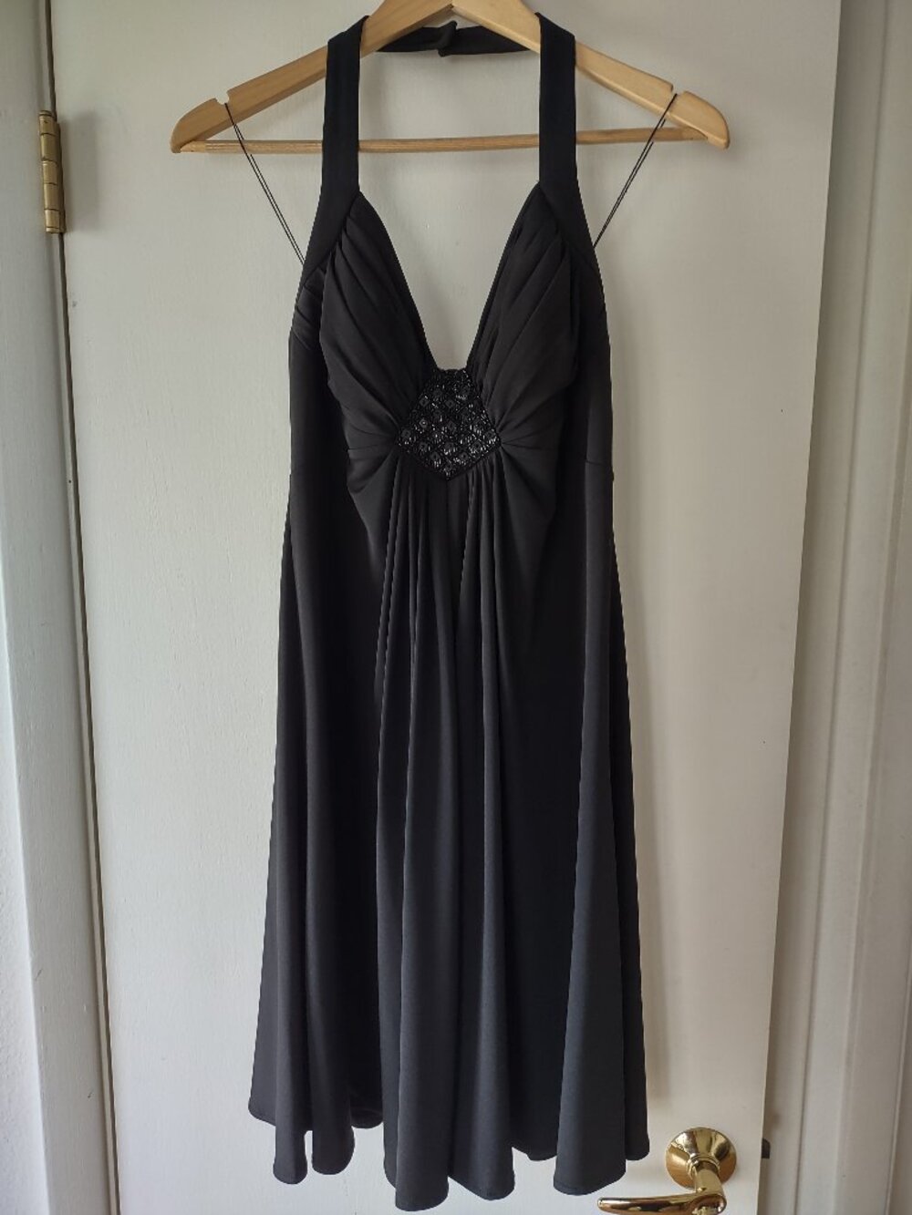 Maggy London Black Halter Cocktail Dress – Beaded Empire Waist – Size 4